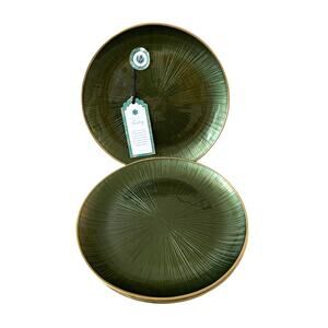 Gorgeous Green & Gold Turkish Glass Appetizer Dessert Plates 8in Set of 4 New
